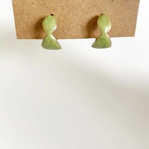 Vintage Swirled Pale Green Enameled Wavy Gold-tone Hoops